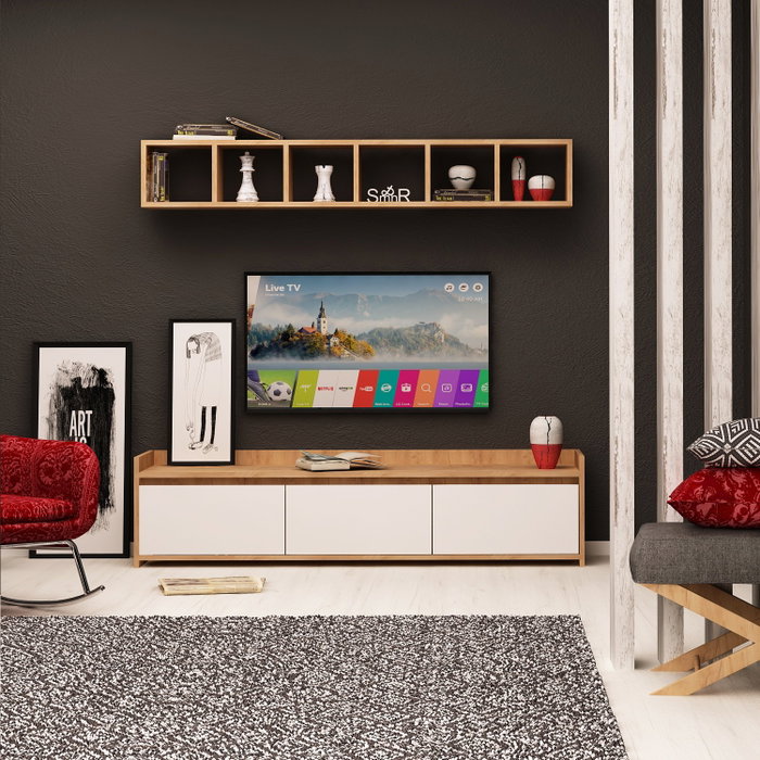Hanah Home Liçi Mueble de TV y Estantería de Pared Roble y Blanco